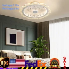 19.7" Flush Mount Modern Ceiling Fan Light Dimmable LED Chandelier Lamp +Remote