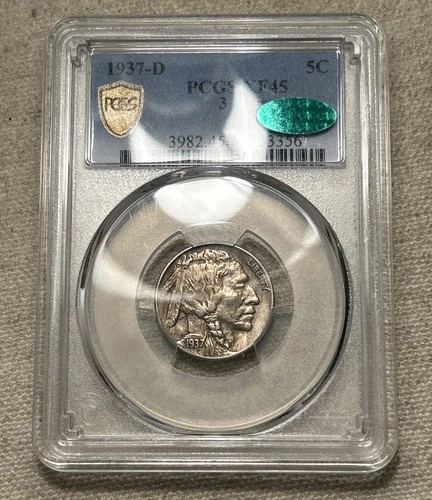 1937-D 3 LEGGED BUFFALO NICKEL PCGS XF45 CAC KEY DATE CHOICE COIN