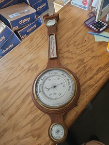 Vintage Banjo Barometer Thermometer Shortland SB British Solid Wood, heavy Nice!