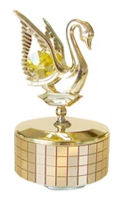 SWAN ON MUSICAL SWIVEL BASE GOLD CRYSTOCRAFT LUXURY FAVORS
