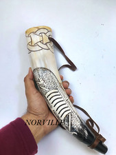 Viking War Horn - 18" Genuine Ox-Horn Battle Trumpet - Premium Hand Engraved