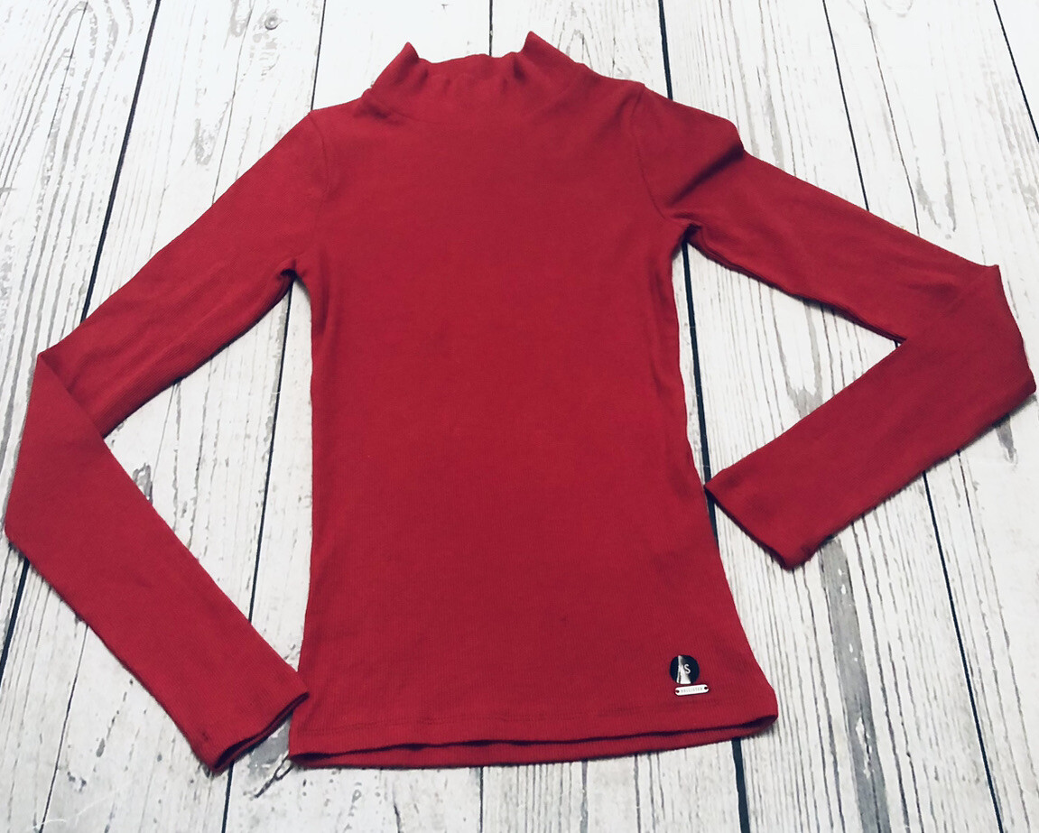 Hollister womens Red Slim Tee Long Sleeve Lettuce Trim Mock Neck