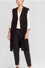 Prologue Sz S Black Faux Fur Long Vest Coat Euc