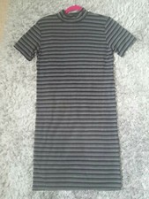 ICHI BLACK/GREY STRIPED HIGH NECK DRESS SIZE S WORN ONCE