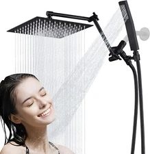 All Metal Square Shower Heads with Handheld Spray Combo, 12” Rainshower He