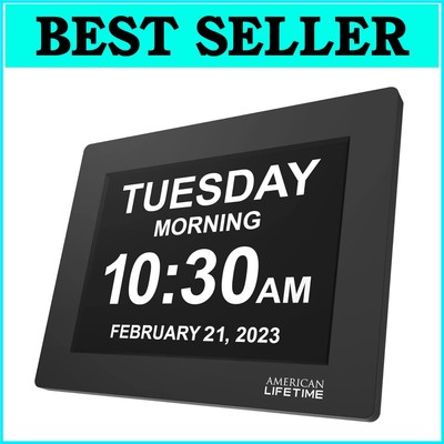 High-Contrast 8-Inch Digital Clock for Seniors - Auto-Dimming & Multiple Alarms