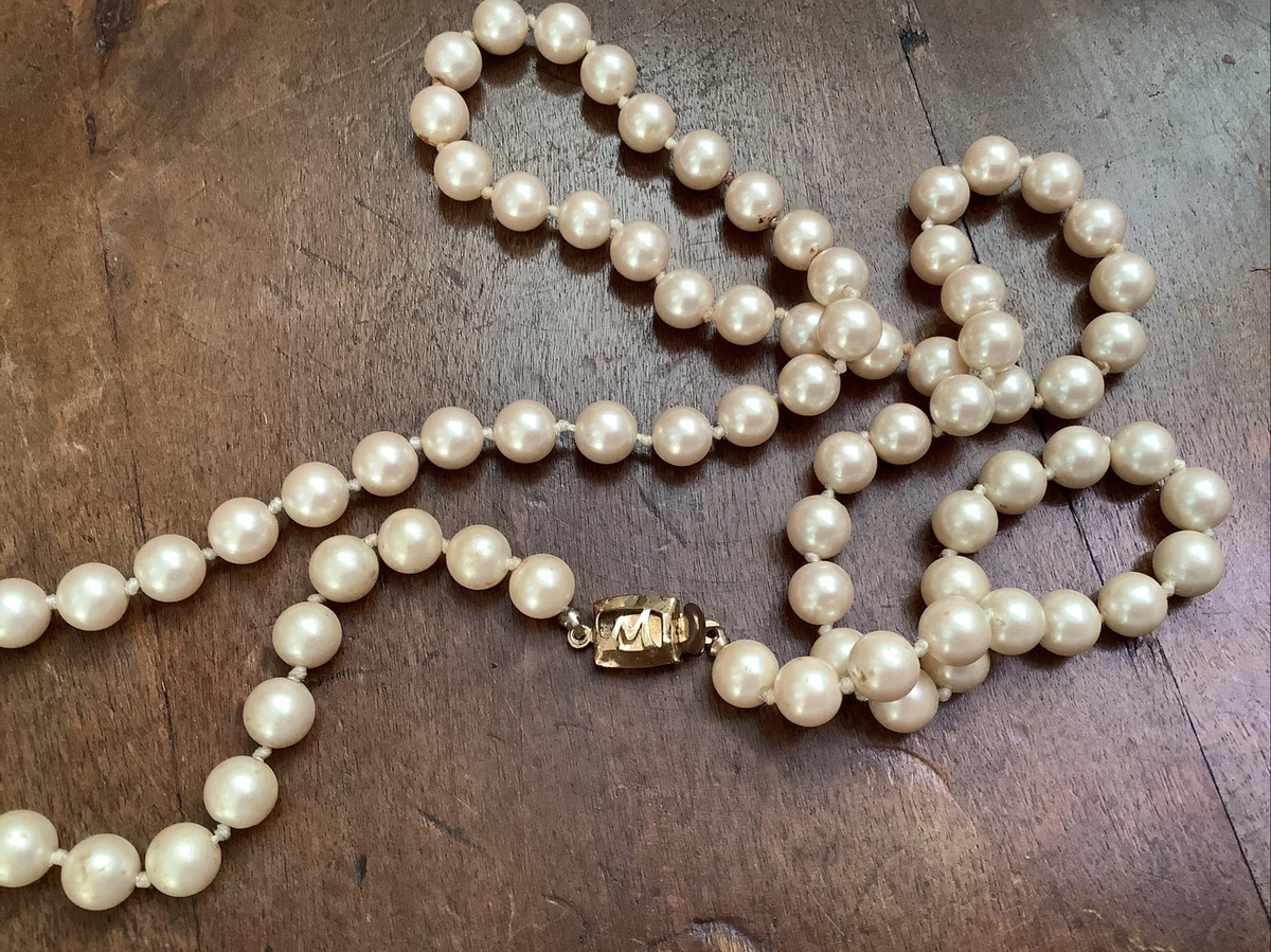 Monet Knotted Pearl Necklace Cream Ivory Yellow Gold Plated Box