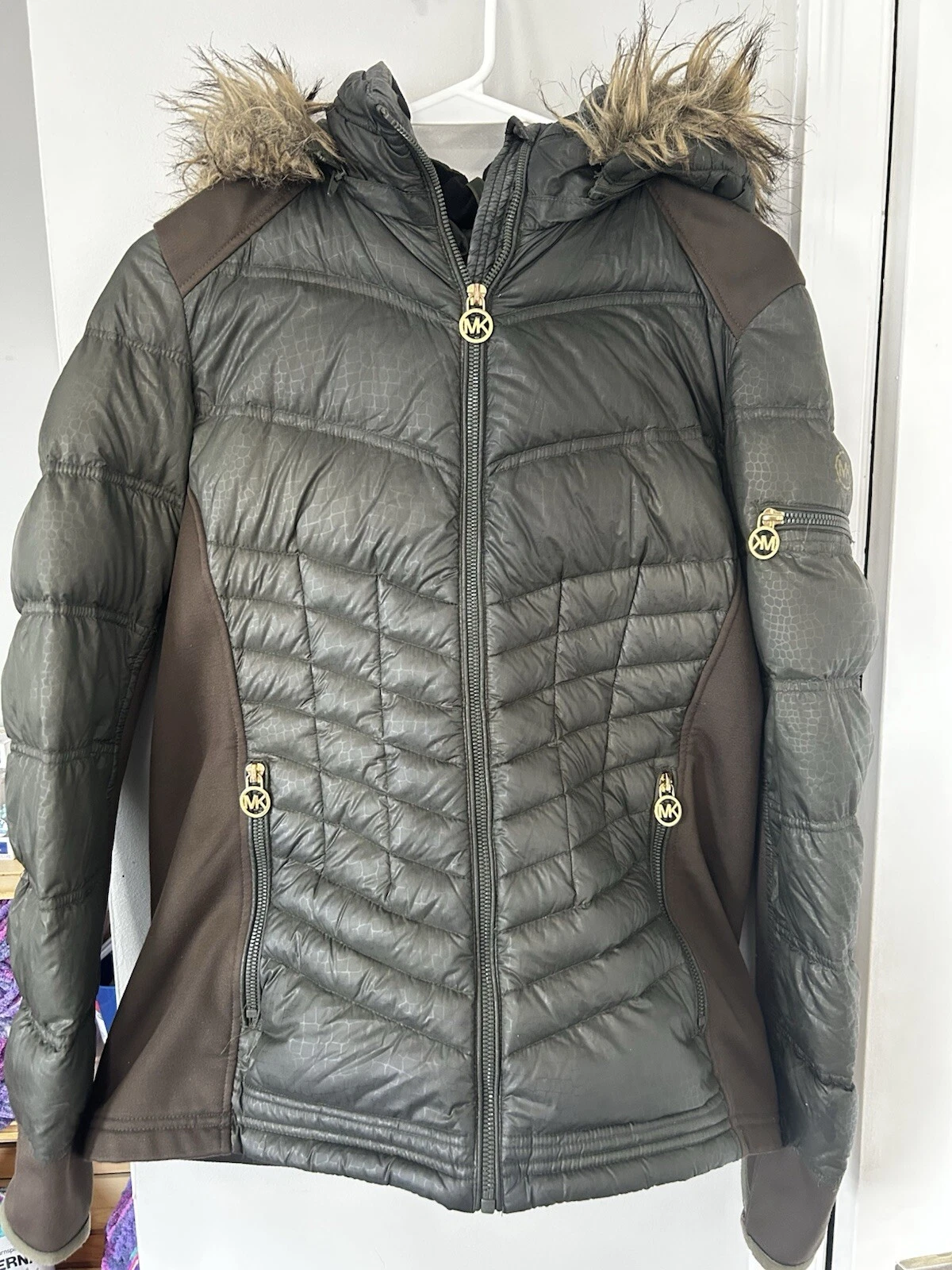 MICHAEL KORS Michael Kora Giubbotto Piumino Trapuntato Donna Ecopelliccia Cappuccio Rimovibile Tg M