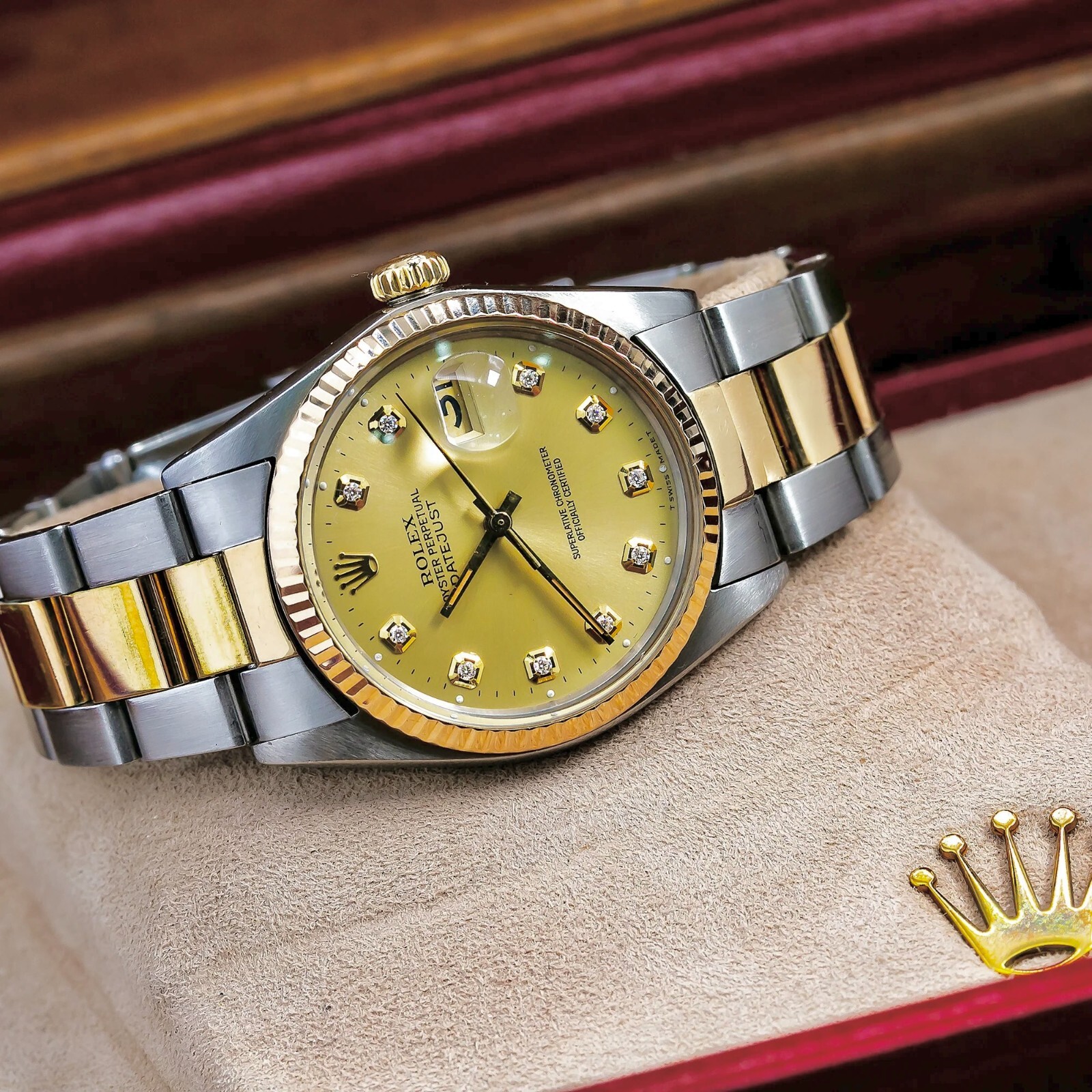 Rolex Datejust 36mm 16013 Champagne Diamond Dial With Two Tone Oyster Bracelet