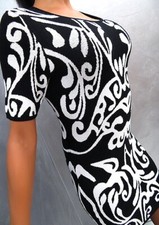 Lulu Original Designer Bodycon Classic Decollete Dress Black White L/XL