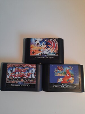 3 Stück Sega Mega Drive, Super Street Fighter 2, PUGGSY, Flipper