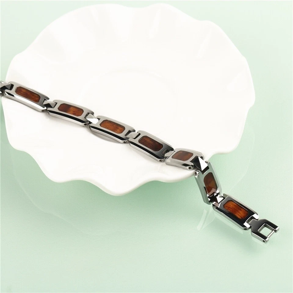 Brazalete de carburo de tungsteno de 10 mm para hombre con incrustación de madera imán para salud alivio del dolor Foto 3 de 4