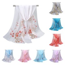 Women Retro Leaves Flowers Bandelet Scarf Floral Chiffon Wrap Shawl Muffler