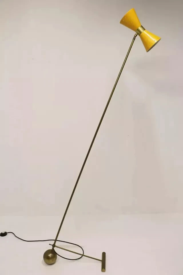Lampada da terra vintage design italiano ottone giallo Diabolo 1950 metà seco... foto 4