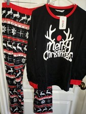 MENS NEW NWT CHRISTMAS PAJAMAS 2 PC SET size XL BLACK RED REINDEER RUDOLPH CUTE
