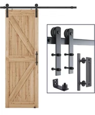 5.5 FT Heavy Duty Sturdy Sliding Barn Door Hardware Kit, Black