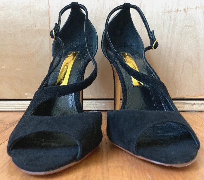 Rupert Sanderson Sandalias de tacón alto con tiras Peep Toe Negro Gamuza 38.5 EE. UU. 8 Foto 3 de 4