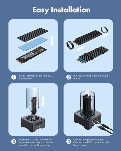 M.2 NVMe Station de clonage SSD pour M.2 PCIe M-Key USB3.2 Gen2x2 20 Gbps Ven... - Afbeelding 8 van 9