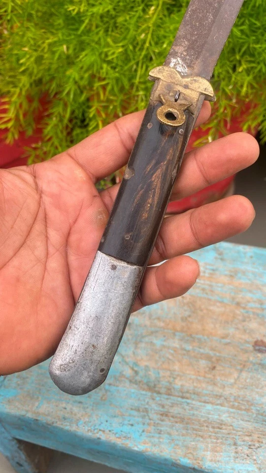 Antique Brass Horn Hilt Iron Lock Back Bowing Folding Pocket 11.5'' Big Knife - Image 3 of 4