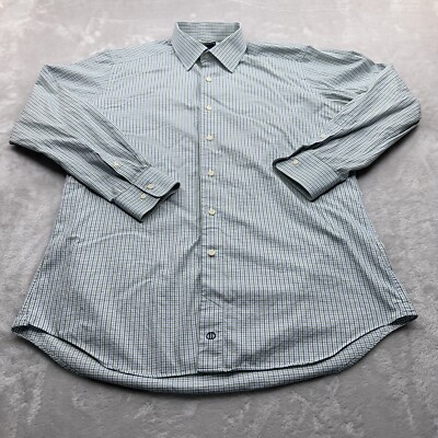 David Donahue Shirt Mens Extra Large XL White Red Green Plaid Button Up Casual