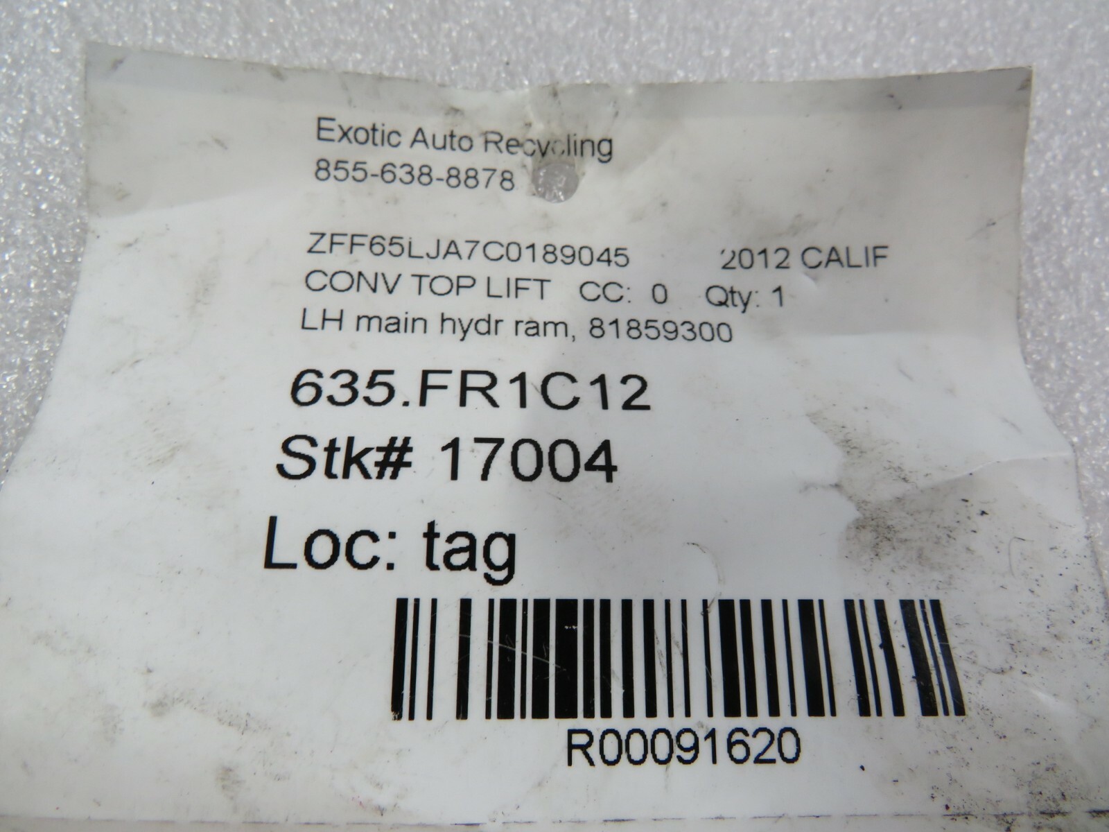 Ferrari California, LH, Left, Main Hydraulic Ram, Used, P/N 81859300