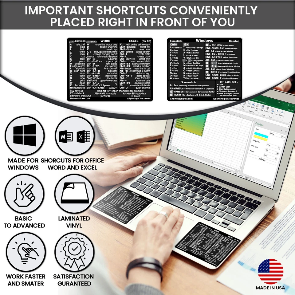 SYNERLOGIC Windows + Word/Excel - Keyboard Shortcuts No-Residue Vinyl Sticker - Image 3 of 4