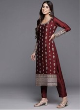 Unique Chinnon Silk Brown Salwar Kameez And Stylish Dupatta For Function Wear