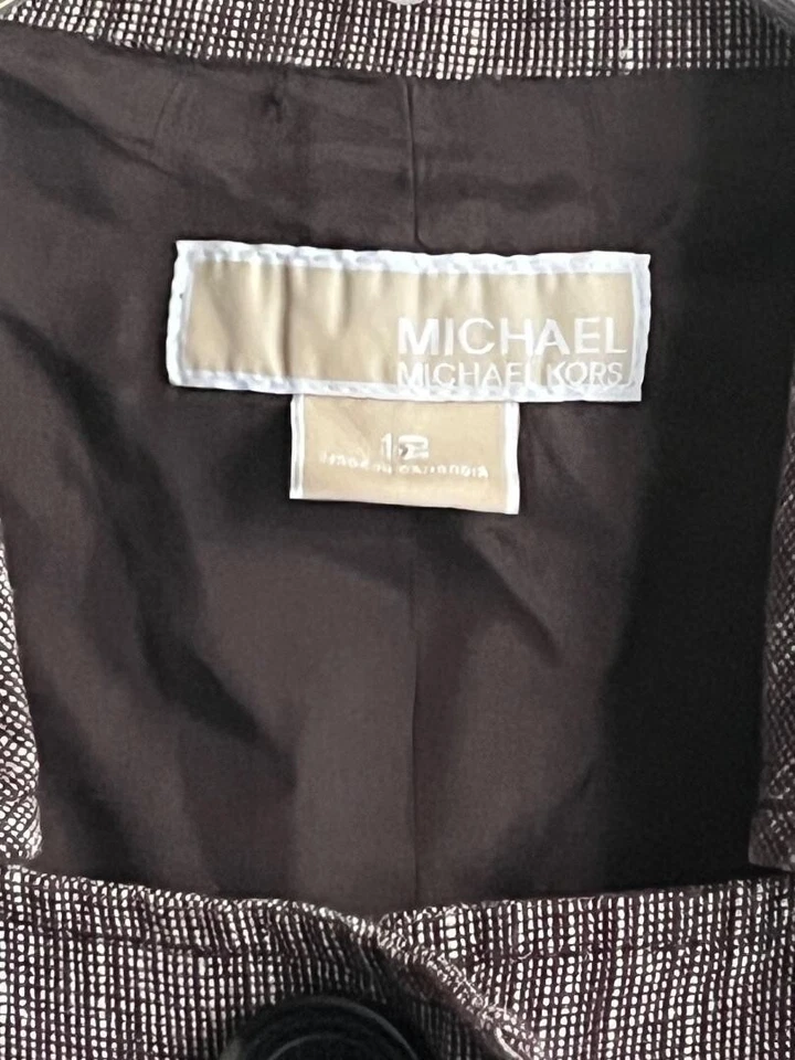 Chaqueta Traje Michael Kors Blanco y Negro A Cuadros Finos Cinturón Manga Corta Talla 12 Foto 4 de 4