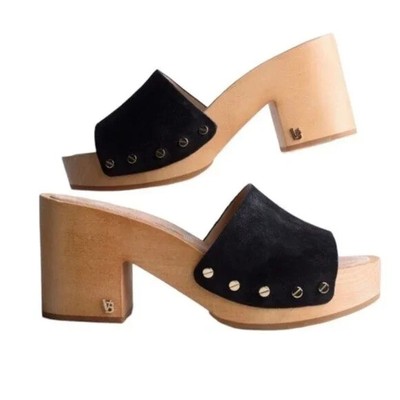 Veronica Beard Women's Black Suede Hannalee Wooden Clogs