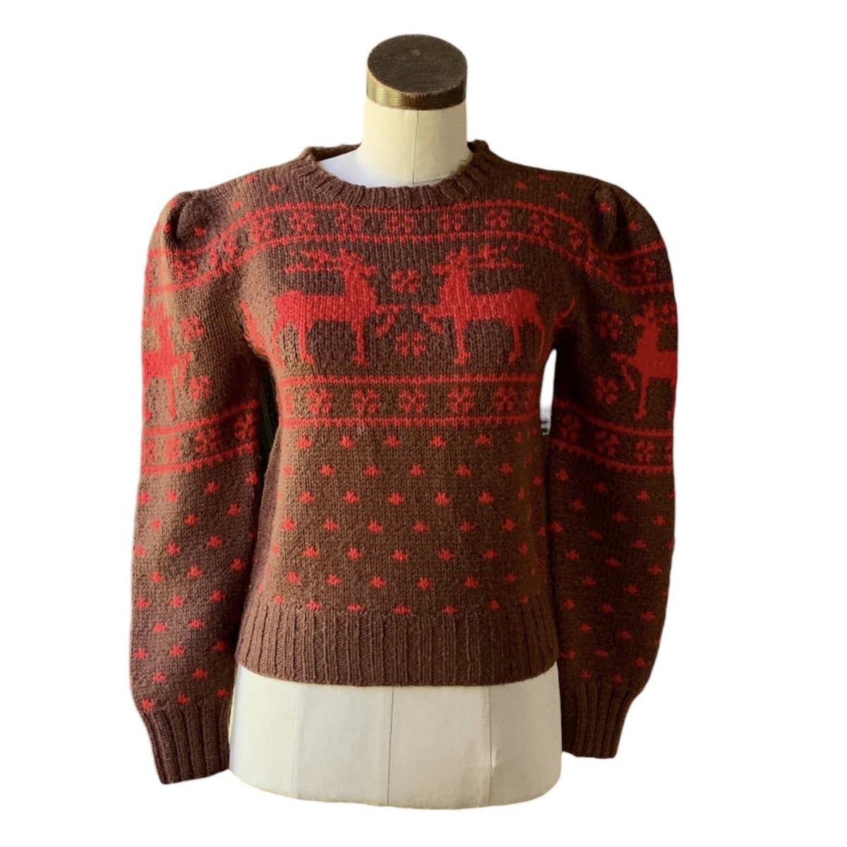 Vintage POLO RALPH LAUREN 100% Wool RARE Deer HAND KNIT Sweater 