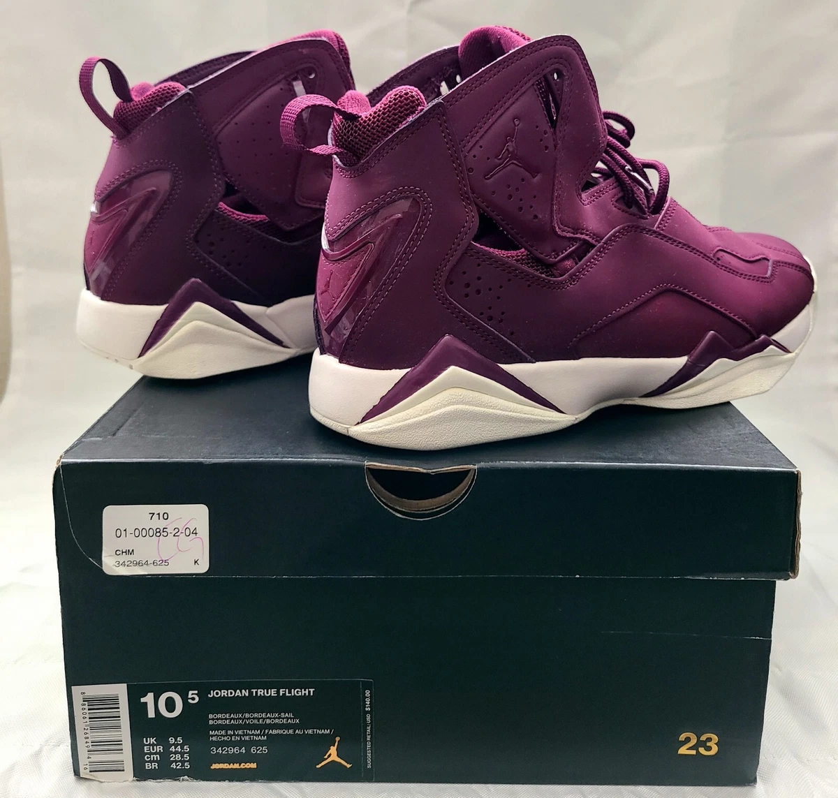 Nike Air Jordan Mens Size 10.5 Sneakers True Flight Bordeaux Burgundy Pre Owned