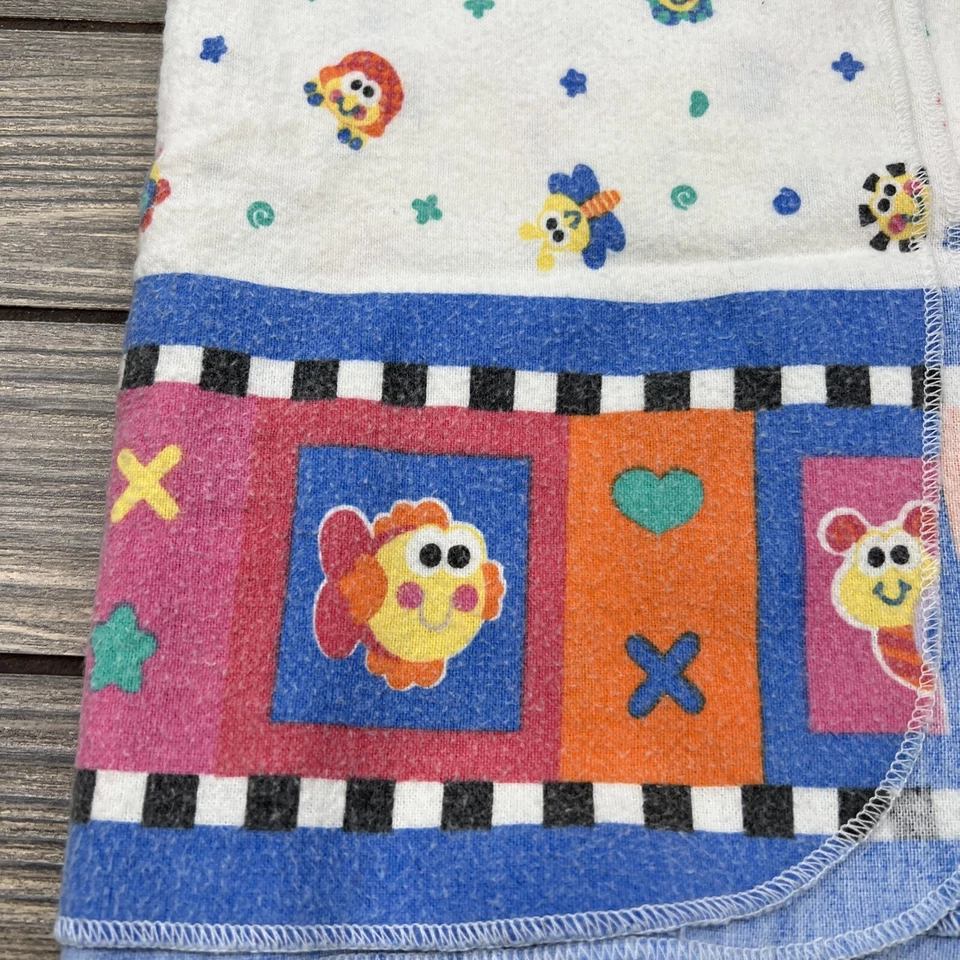 Vintage 1999 Fisher Price White Red Blue Fish Sun Turtle Baby Receiving Blanket - Image 2 of 4
