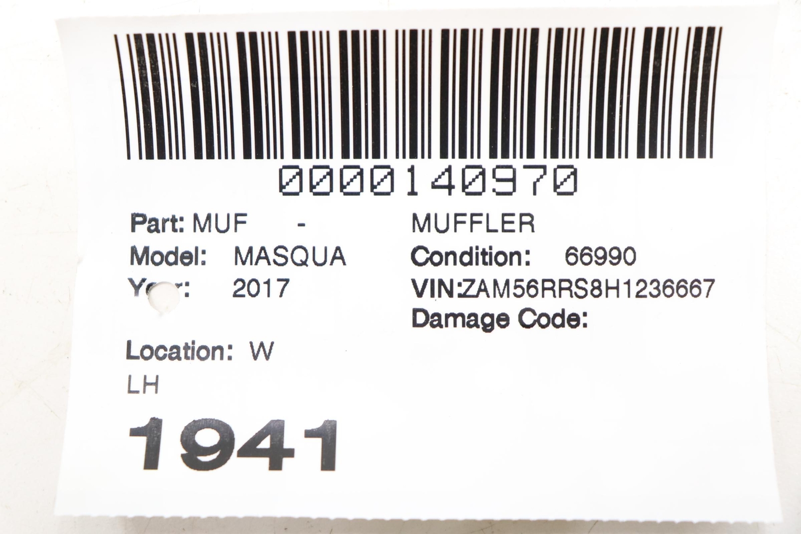 2017 - 2022 MASERATI QUATTROPORTE 3.0L REAR LEFT SIDE EXHAUST MUFFLER PIPE OEM