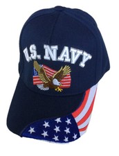 U.S. Navy, Small Eagle on Flag, Flag bill, navy blue hat