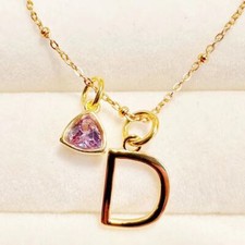 Birthstone Heart A-Z Customized 925 Sterling Silver 18K Gold Plated Necklace