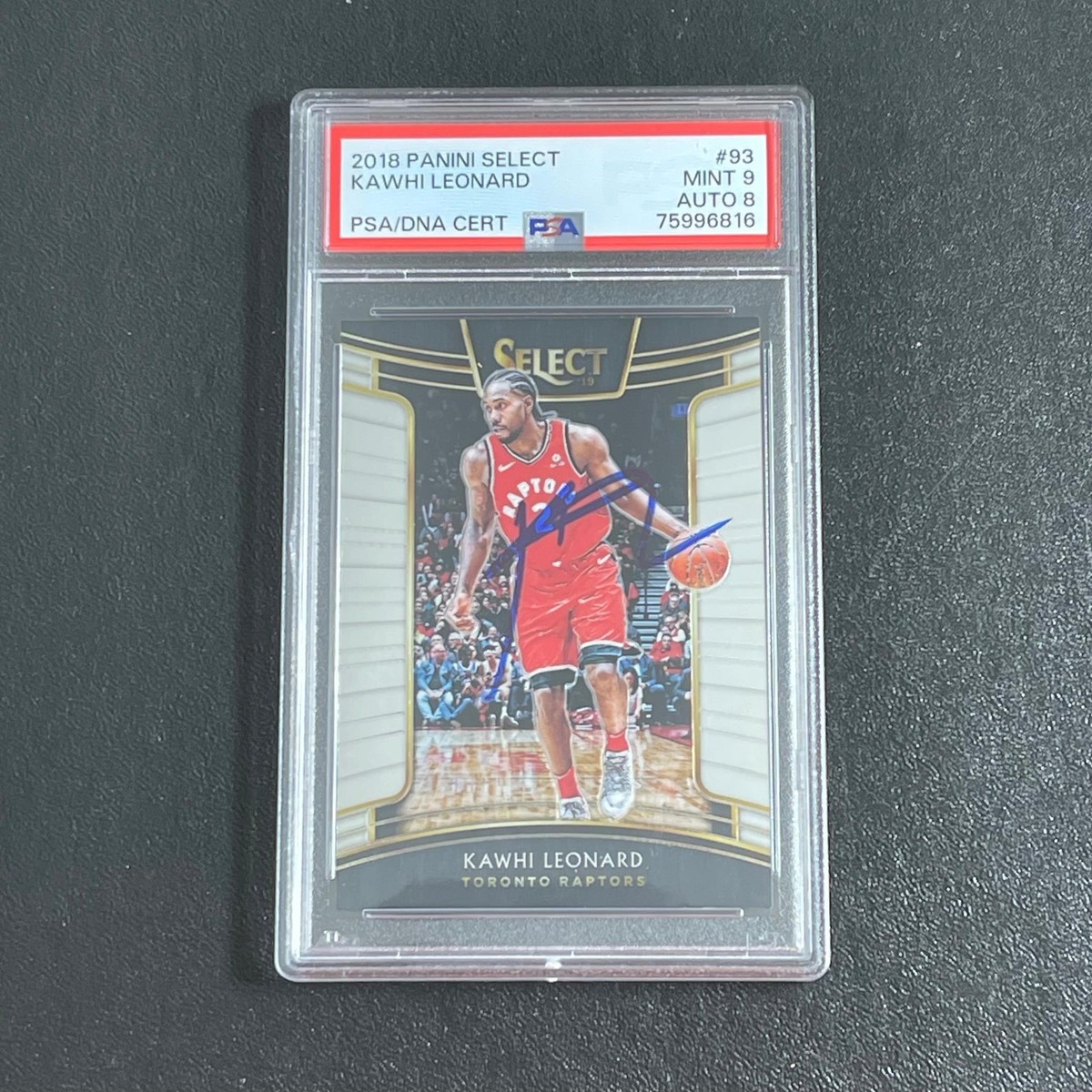 2018 Panini Select #93 Kawhi Leonard Signed Card PSA 9 Auto 8