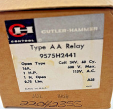 CUTLER HAMMER AA RELAY 9575H2441 OPEN TYPE COIL 24V 60 CY 16A 600 V MAX 1HP 115V