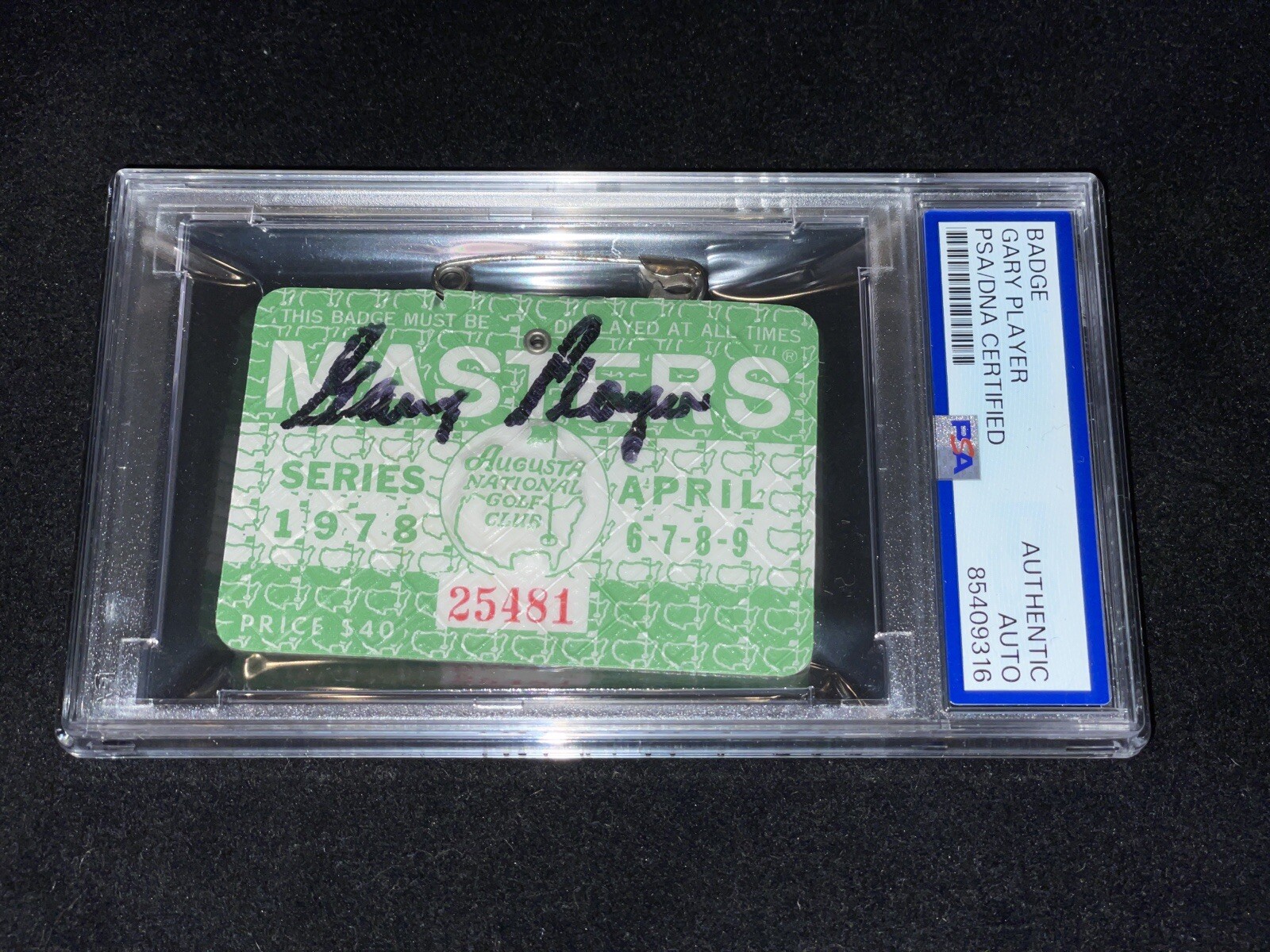 Gary Player Autographed Signed 1978 Masters Badge PSA Slabbed South Africa Golf Ticket 