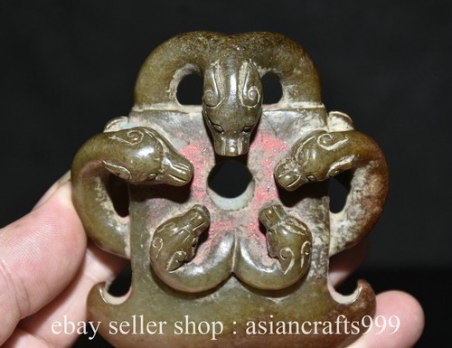 Ancienne hache chinoise Hetian magasin jade sculptée feng shui dragon pixiu 3.6