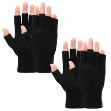 Grevosea 2 Pair Fingerless Gloves, Winter Half Finger Gloves Thickened Black