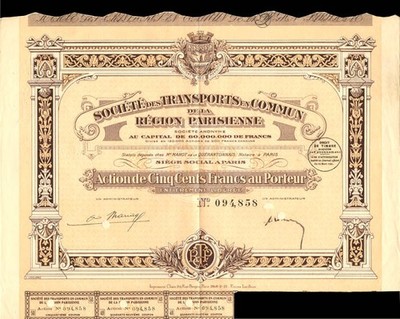 Societe Des Transports En Commun De La Region Parisienne - Stock Certificate -