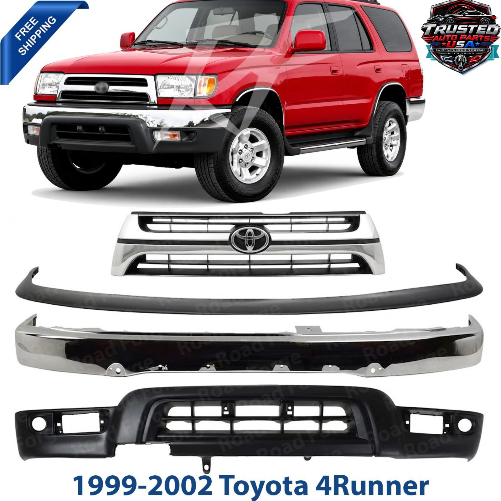 Front Bumper Chrome Steel & Grille Assembly Kit For 1999-2002 Toyota 4Runner