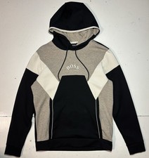 BOSS Hugo Boss Soody 1 Hoodie Men M Black White Gray Colorblock Sweatshirt Logo