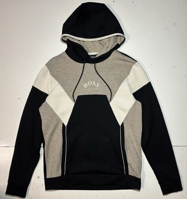 BOSS Hugo Boss Soody 1 Hoodie Men M Black White Gray Colorblock Sweatshirt Logo