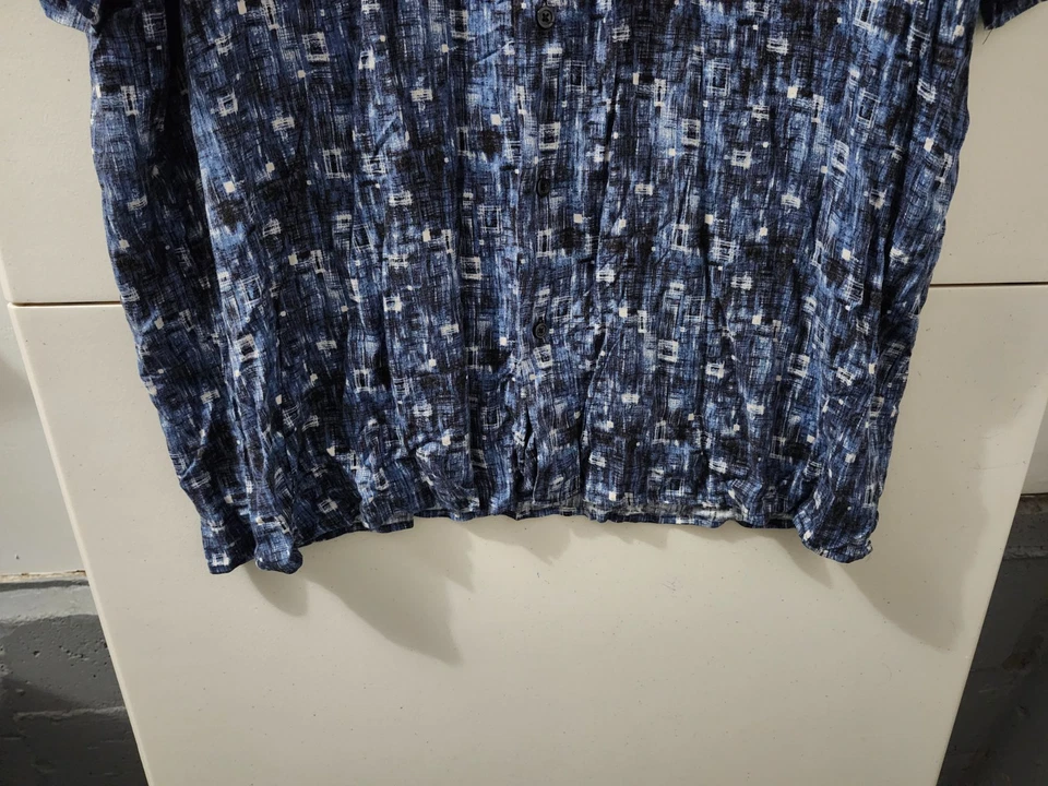 Camisa Munsingwear masculina 2XL azul manga longa botão para cima artística psicodélica vintage anos 90 - Imagem 3 de 4