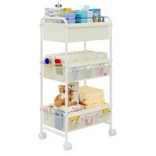 3-Tier Baby Diaper Caddy Cart Organizer,Mobile Nursery Storage Carts with Whe...