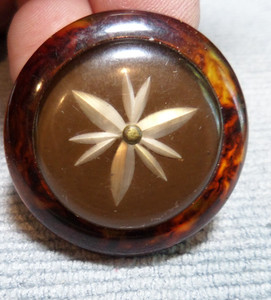 Antique Bakelite Silver Star Under Glass Button Tested 1-7/16" Inch Root Beer