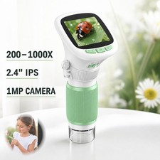 Kids Digital Microscope 1000mAh 2.4in IPS 200-1000X 1MP 8 LED Rechargeable Green