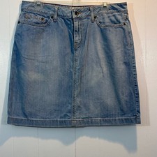 LL Bean Favorite Fit Straight Denim Skirt Light Wash Blue 12 PET 275429