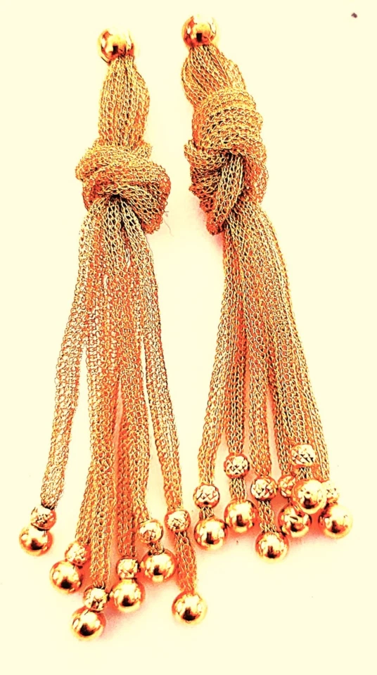 ITALY 14k Yellow Gold Designer Crafted Unique Mesh Tassel Earrings ITALY 14k - Image 4 of 4